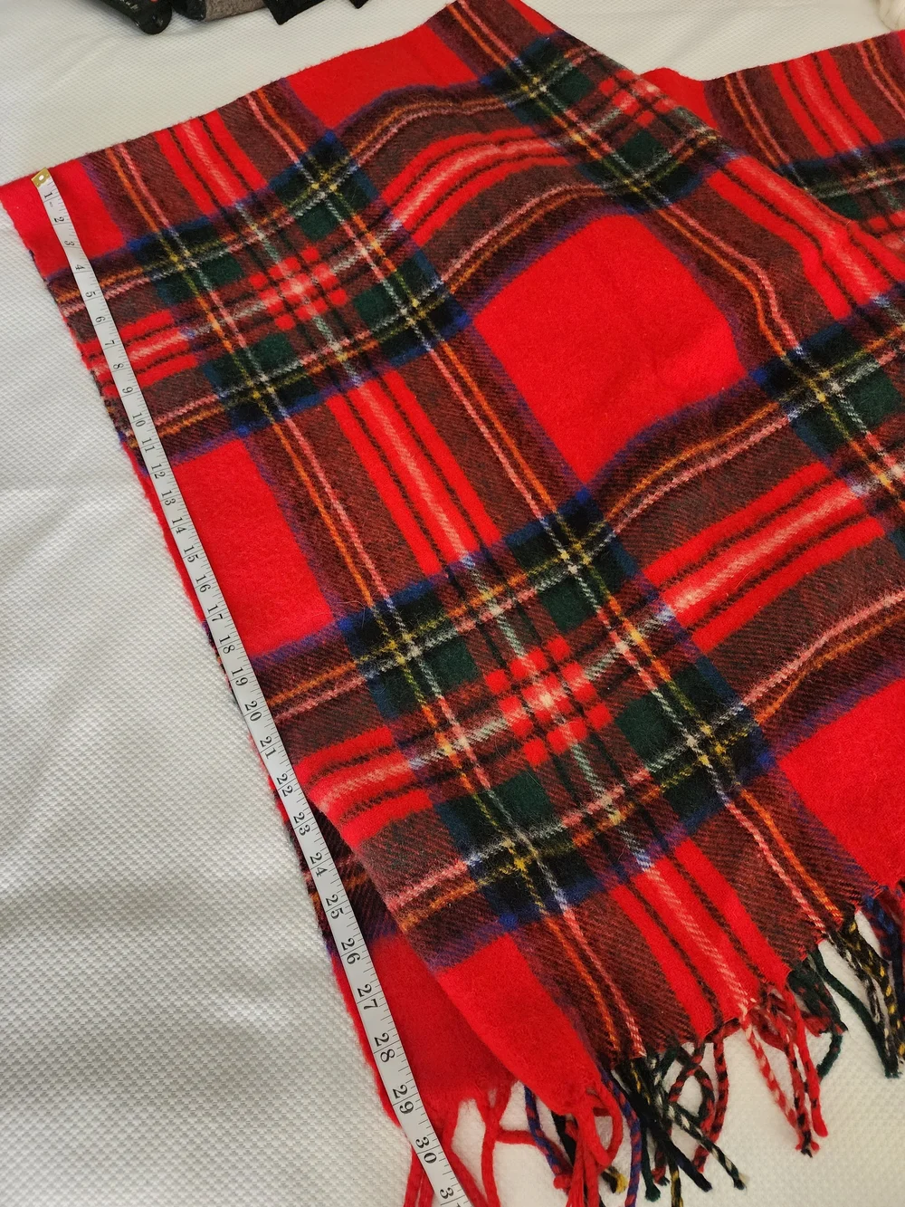 Scotland Wool Tartan Fringe Blanket Scarf - Red Plaid
